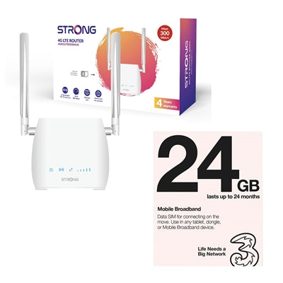 Strong 4G LTE CAT4 Router 300Mbps Unlocked + Three 24GB SIM Card Strong 4G LTE CAT4 Router 300Mbps Unlocked + Three 24GB SIM Card